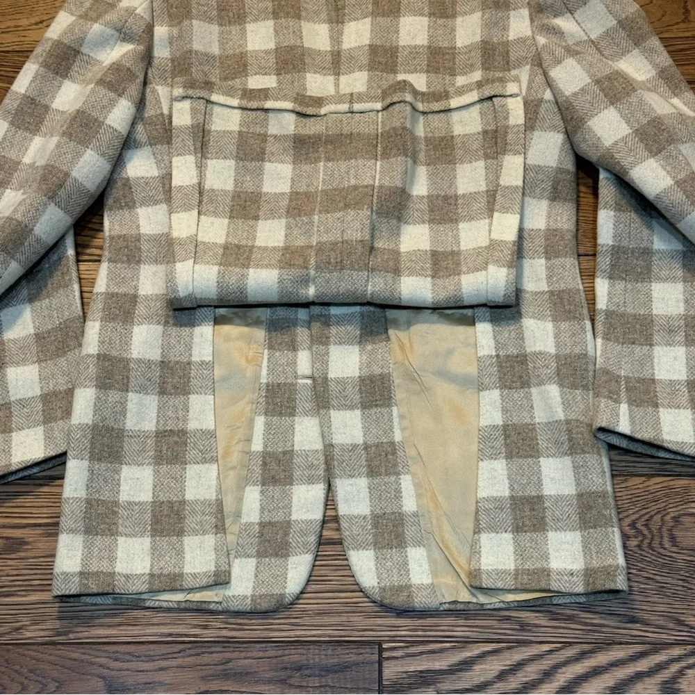 Vintage Topman 3pc.‎ Tan & Cream Buffalo Plaid Wool Suit Size Medium-ish C35